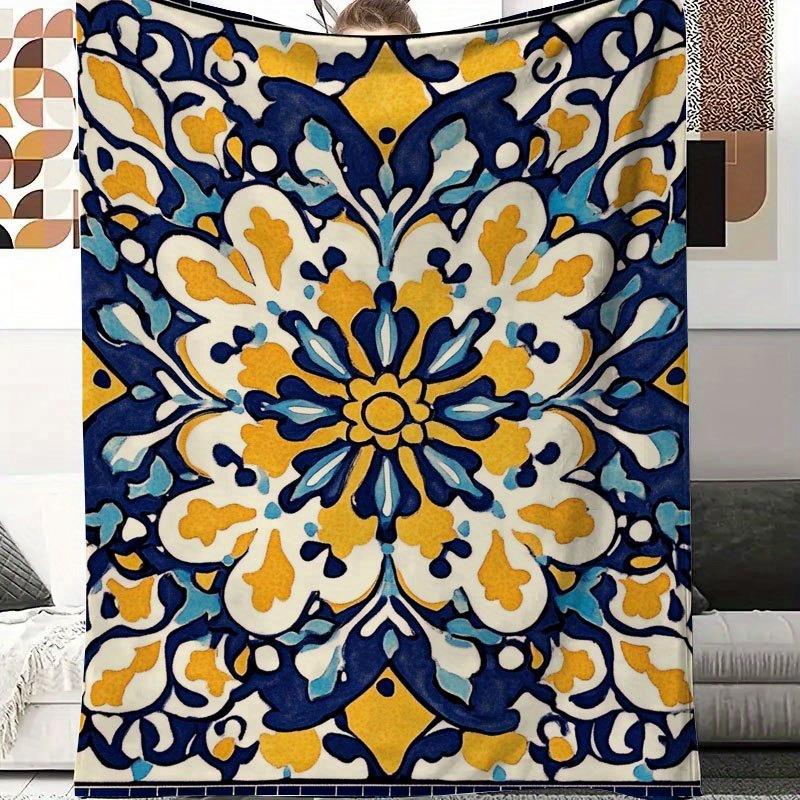 Interior Design Warm - Mediterranean Tile Art Print Fleece Blanket
