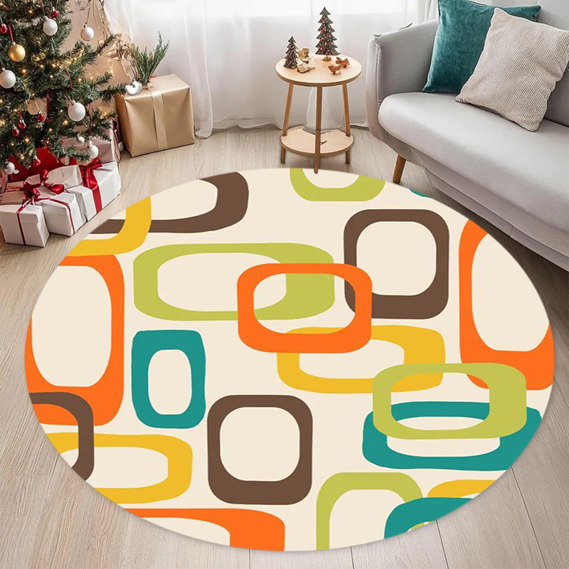 Printed Rug Abstract - Mid Century Modern Geometric Round Rug