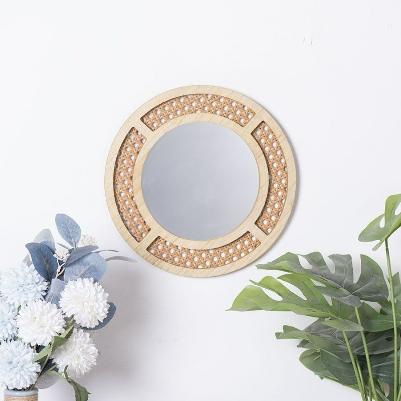 Rattan Mirror Round - Creative Decorative Mirror Handmade Imitation Rattan