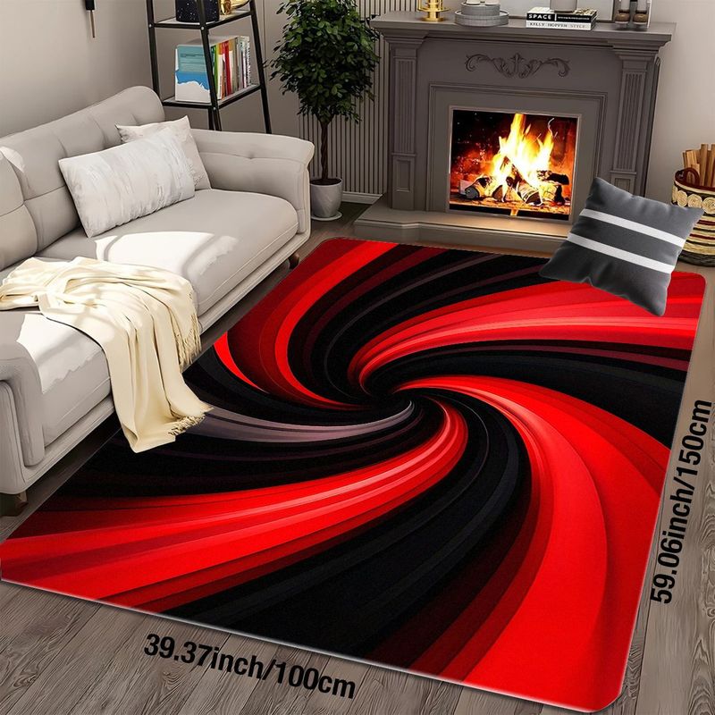 Flannel Printed Red Black Spir - Printed Rug Abstract 评论和价格