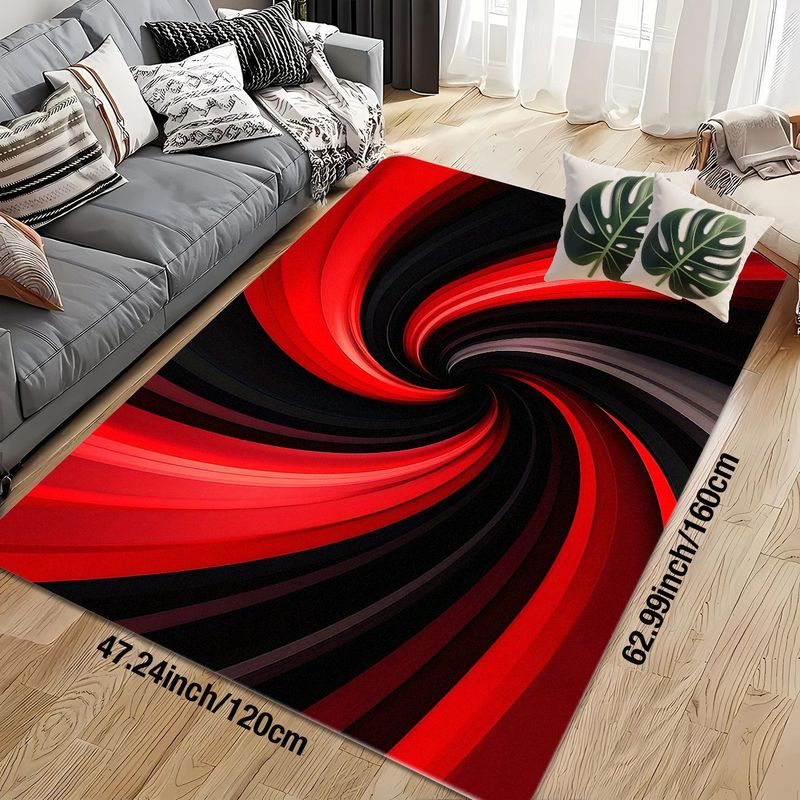 Flannel Printed Red Black Spir - Printed Rug Abstract 评论和价格