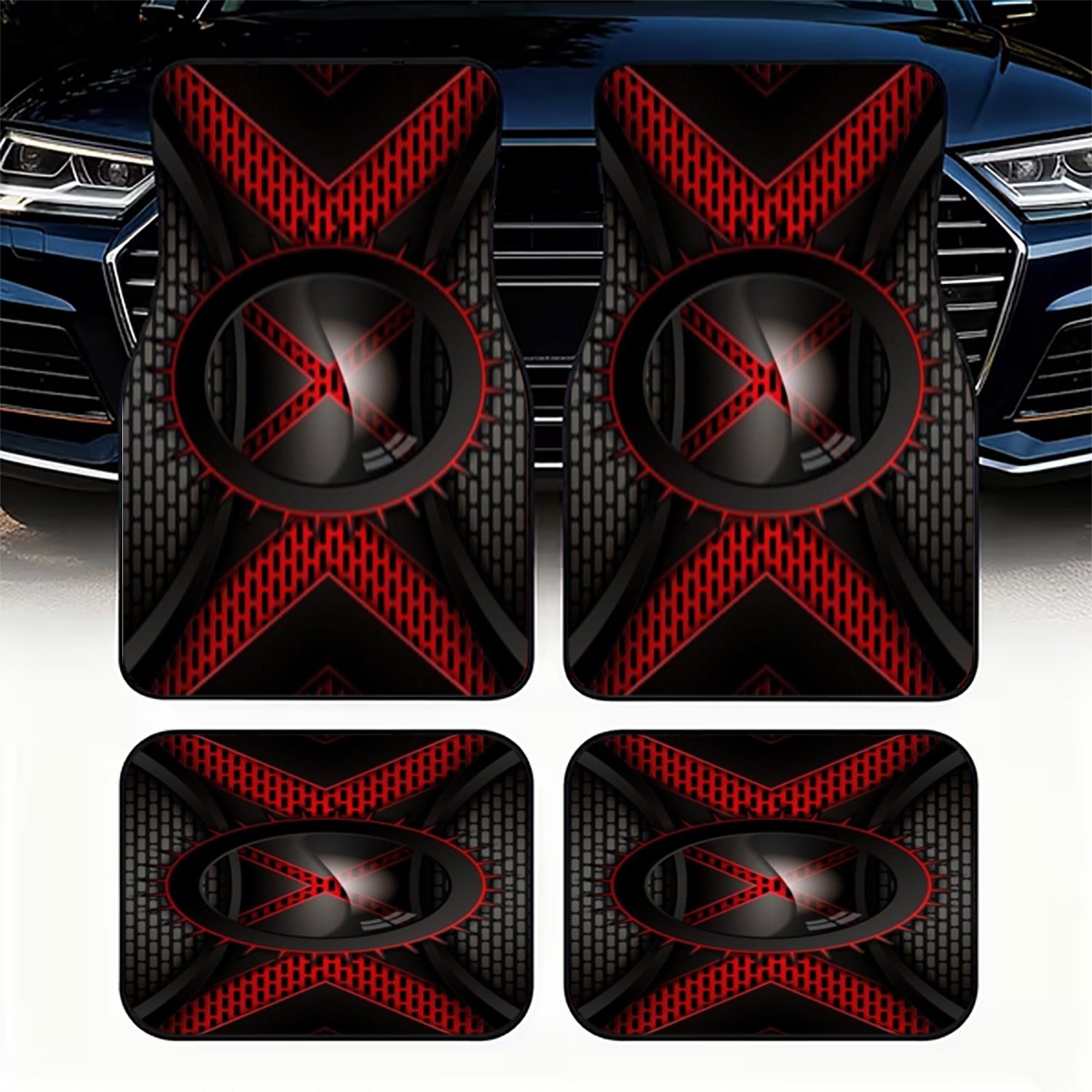 4pcs Car Floor Mats, Black & R - Interior Design Tech 评论和价格