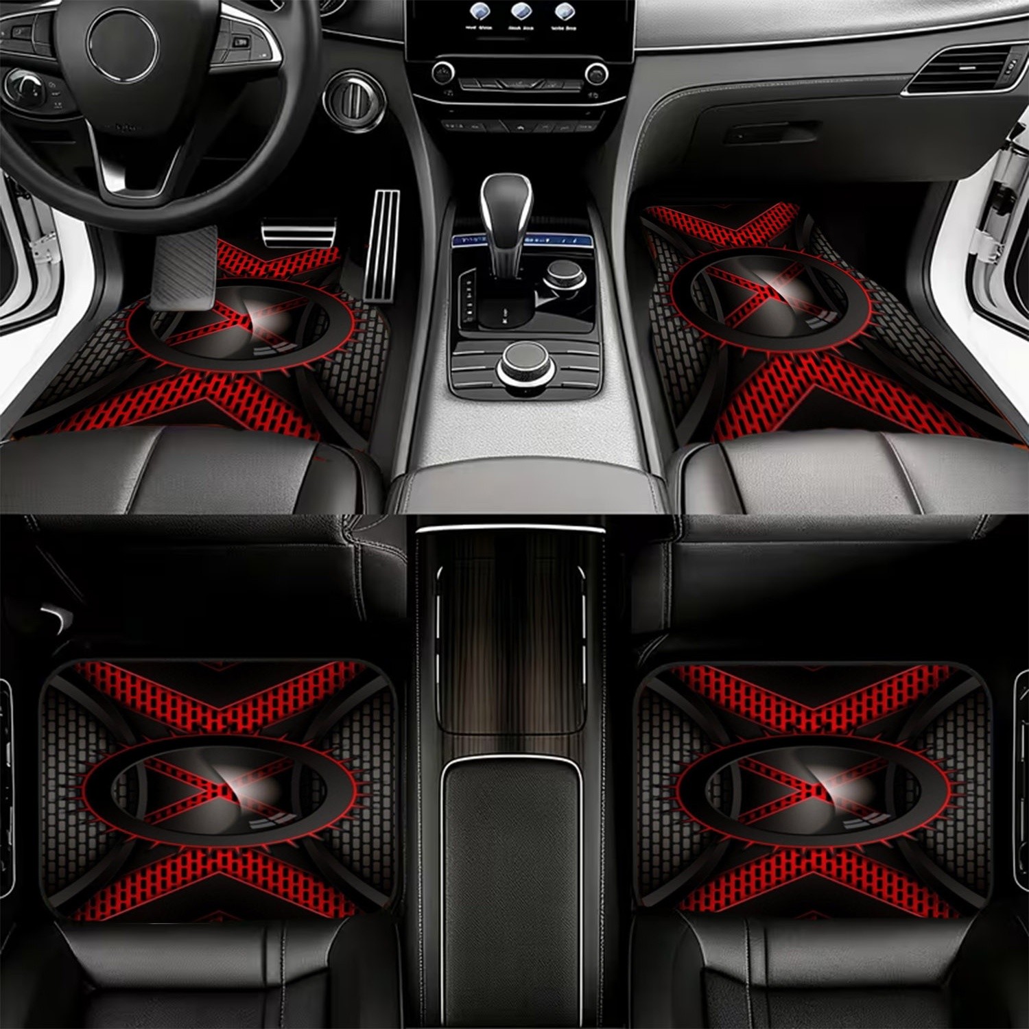 4pcs Car Floor Mats, Black & R - Interior Design Tech 评论和价格