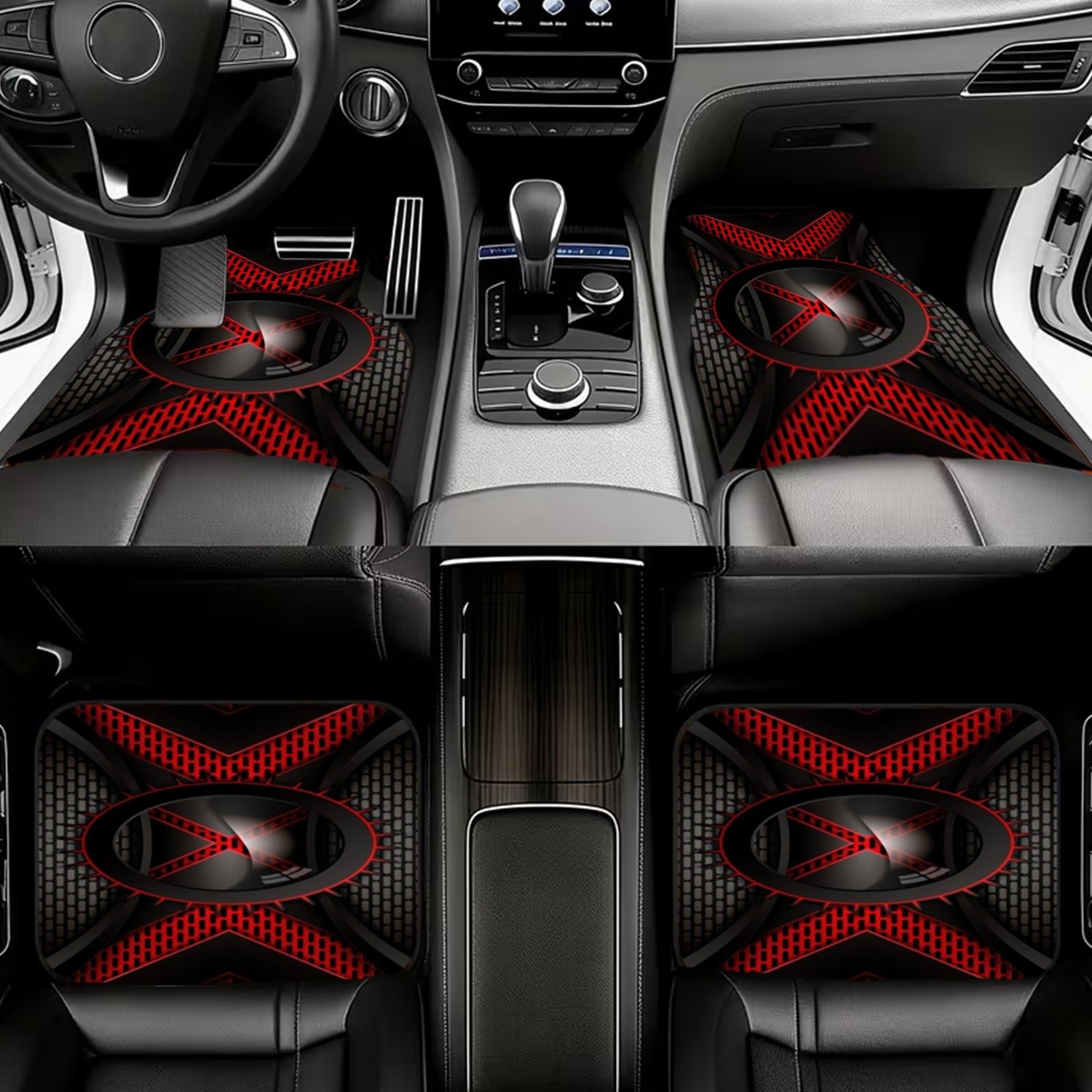 4pcs Car Floor Mats, Black & R - Interior Design Tech 评论和价格