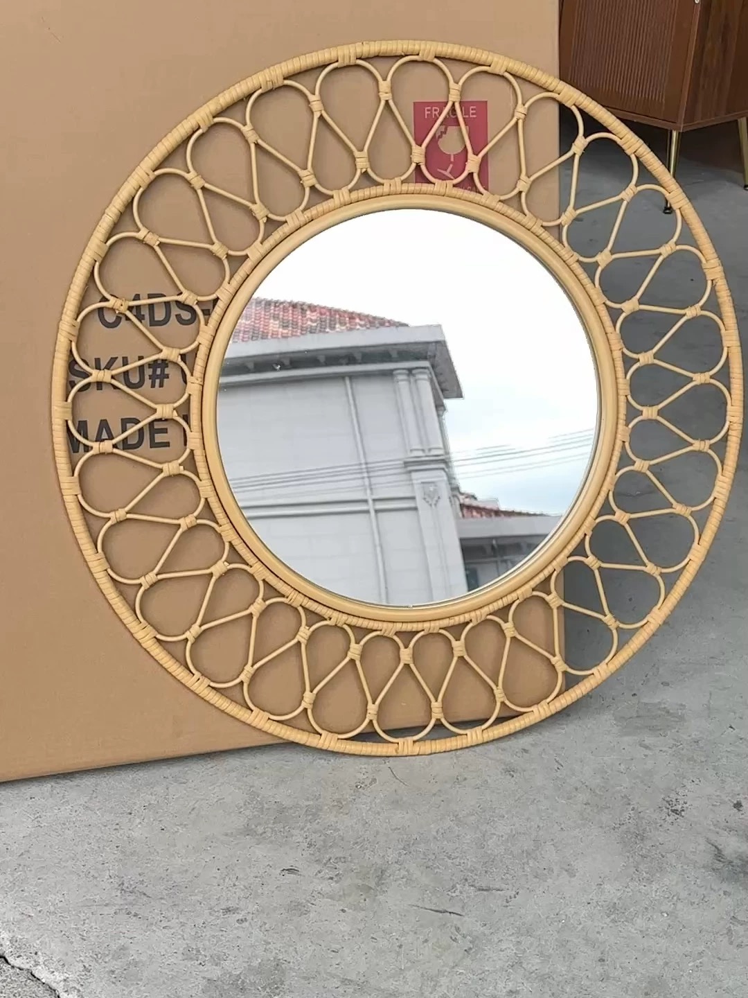Round Rattan Wall Mirror, Natu - Rattan Mirror Round 评论和价格