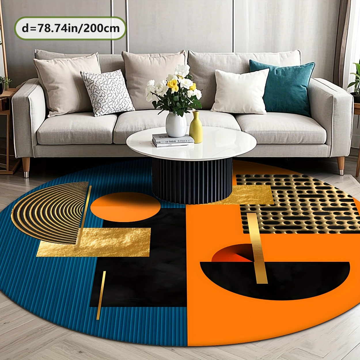 Orange Blue Gold Abstract Geom - Printed Rug Abstract 评论和价格