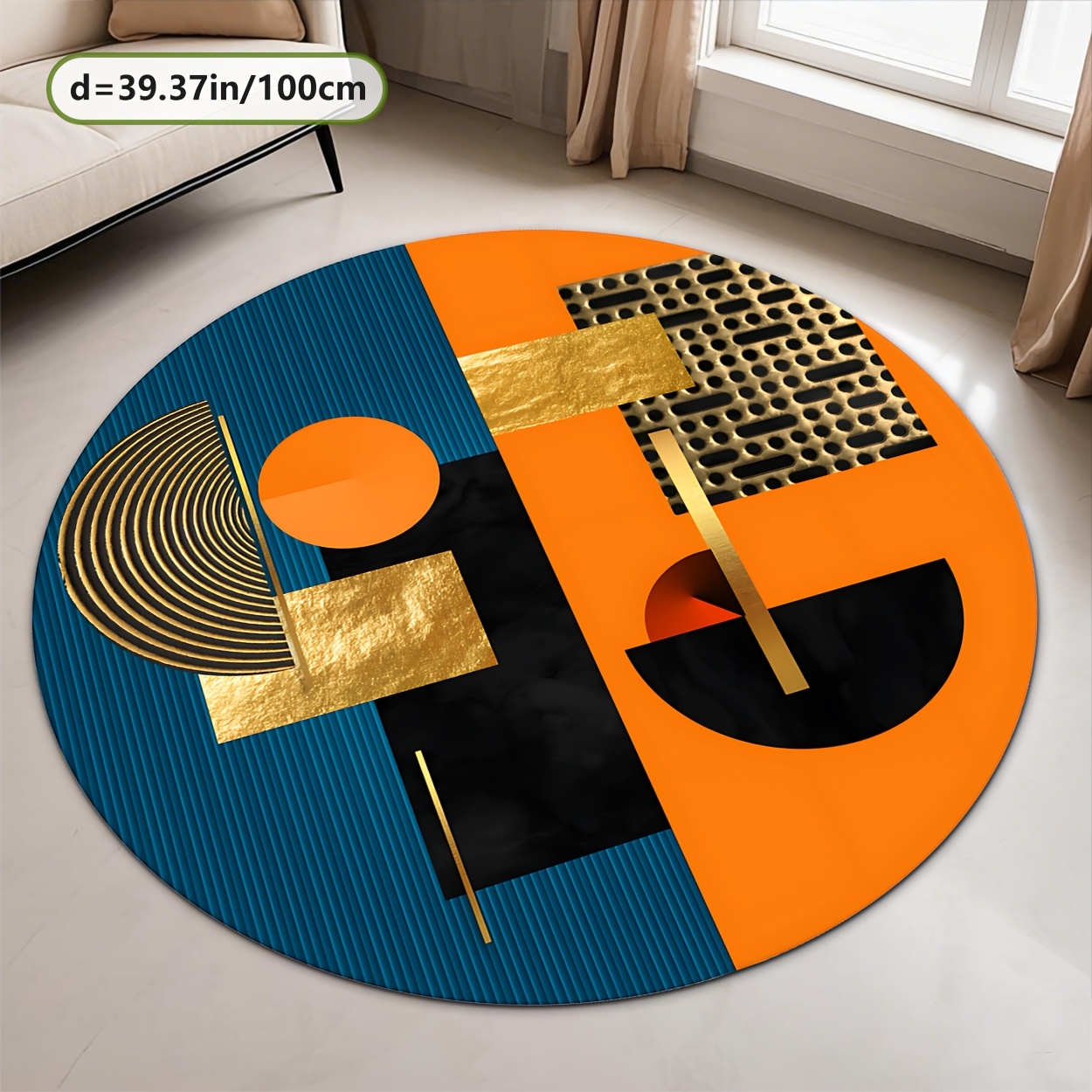 Orange Blue Gold Abstract Geom - Printed Rug Abstract 评论和价格