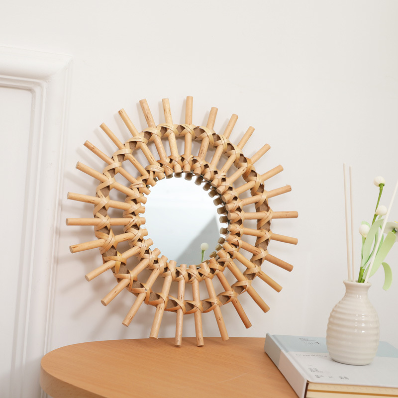 Boho Rattan Wall Mirror, Handm - Rattan Mirror Round 评论和价格