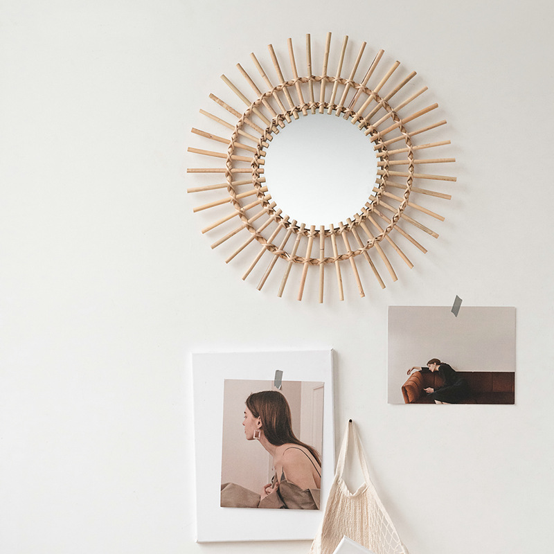 Rattan hanging wall Nordic hom - Rattan Mirror Round 评论和价格