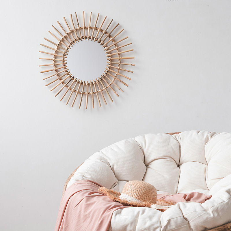 Rattan hanging wall Nordic hom - Rattan Mirror Round 评论和价格