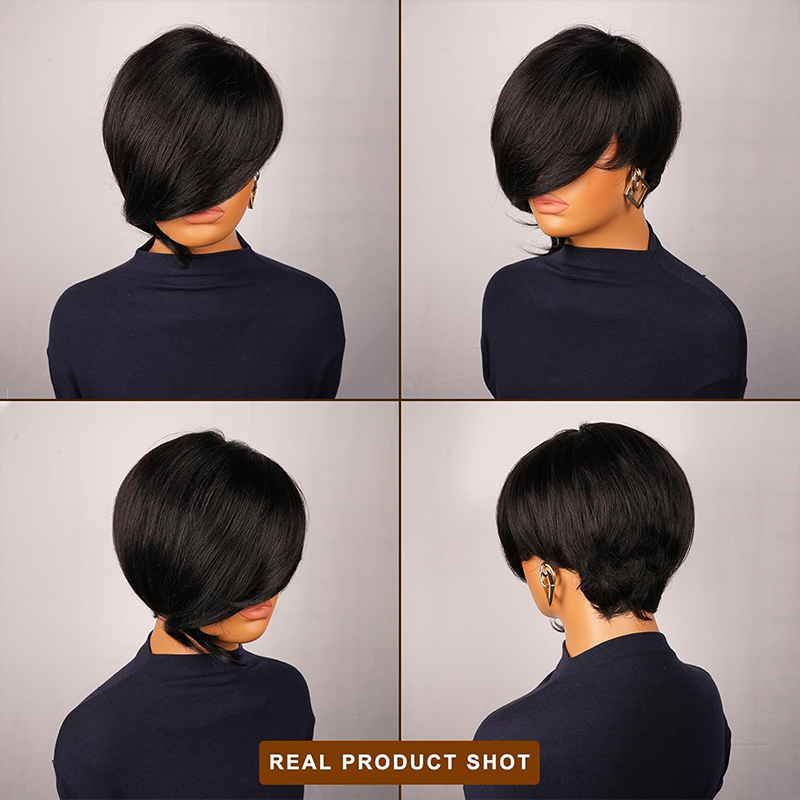 Short Pixie Cut Wig With Bangs - Textured Throw Natural 评论和价格