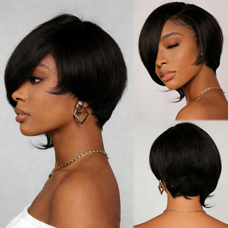 Short Pixie Cut Wig With Bangs - Textured Throw Natural 评论和价格