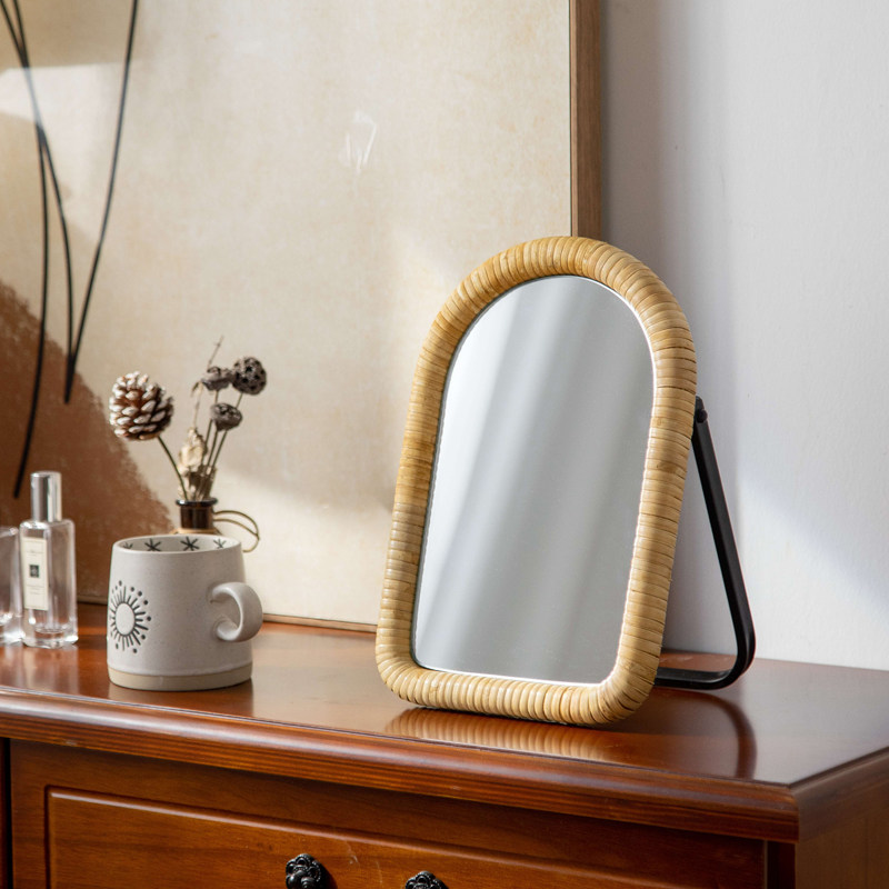 Rattan table bracket makeup ta - Rattan Mirror Round 评论和价格