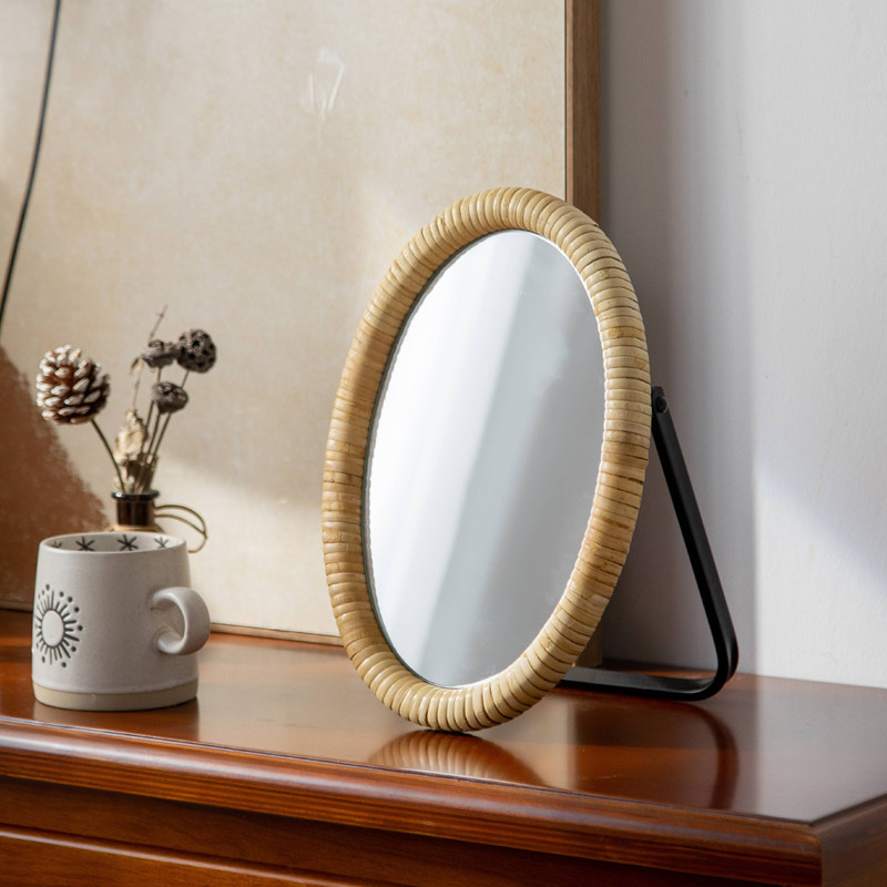 Rattan table bracket makeup ta - Rattan Mirror Round 评论和价格