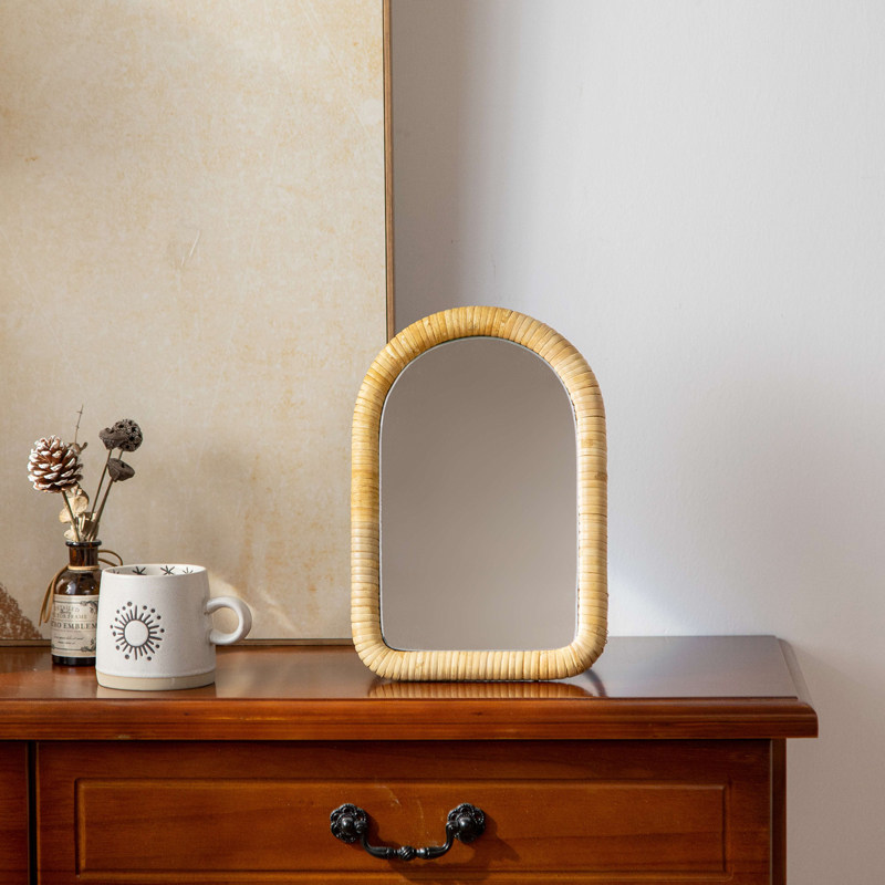 Rattan table bracket makeup ta - Rattan Mirror Round 评论和价格