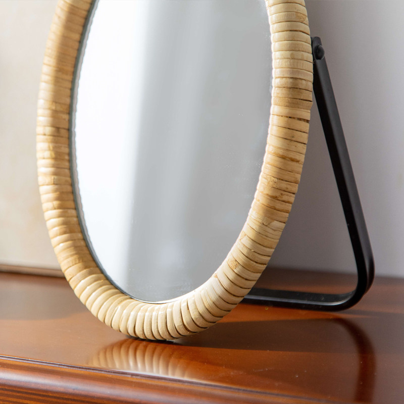 Rattan table bracket makeup ta - Rattan Mirror Round 评论和价格