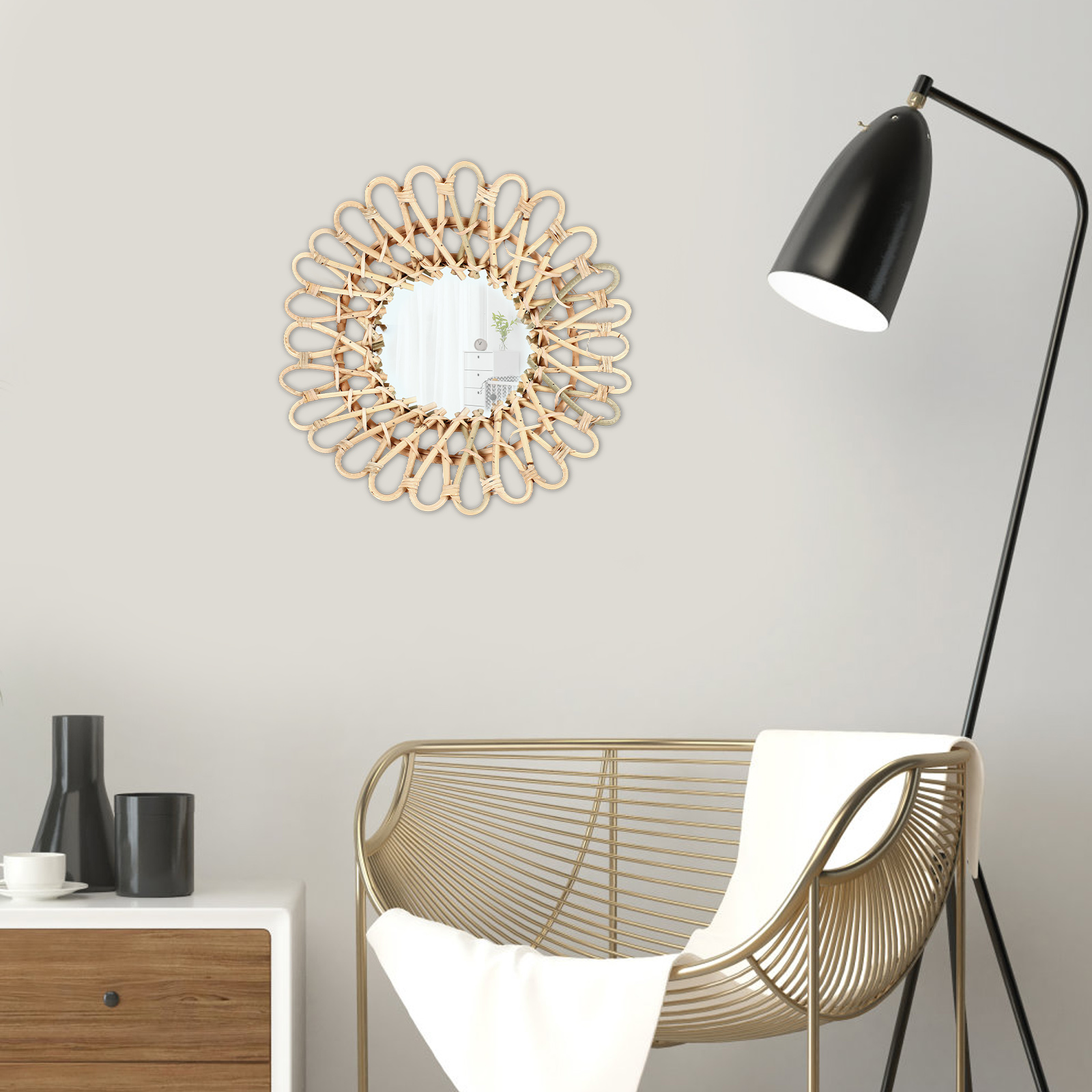 40cm Large Rattan Mirror Wall  - Rattan Mirror Round 评论和价格