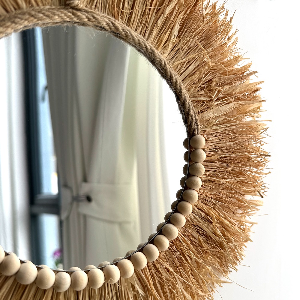 Handmade Boho Raffia Mirror Wa - Rattan Mirror Round 评论和价格