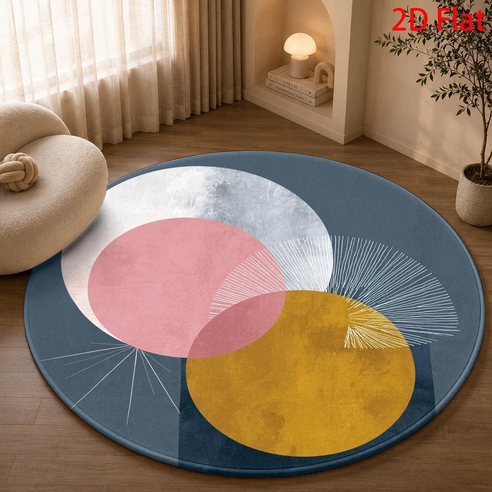Modern Abstract Round Rug,Navy - Printed Rug Abstract 评论和价格