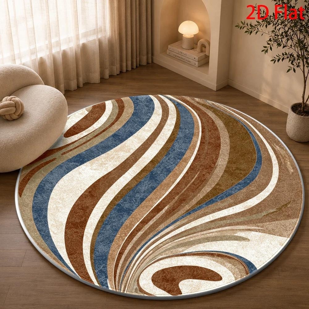 Modern Abstract Round Rug,Navy - Printed Rug Abstract 评论和价格