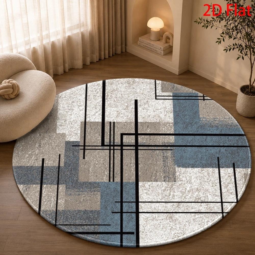 Modern Abstract Round Rug,Navy - Printed Rug Abstract 评论和价格
