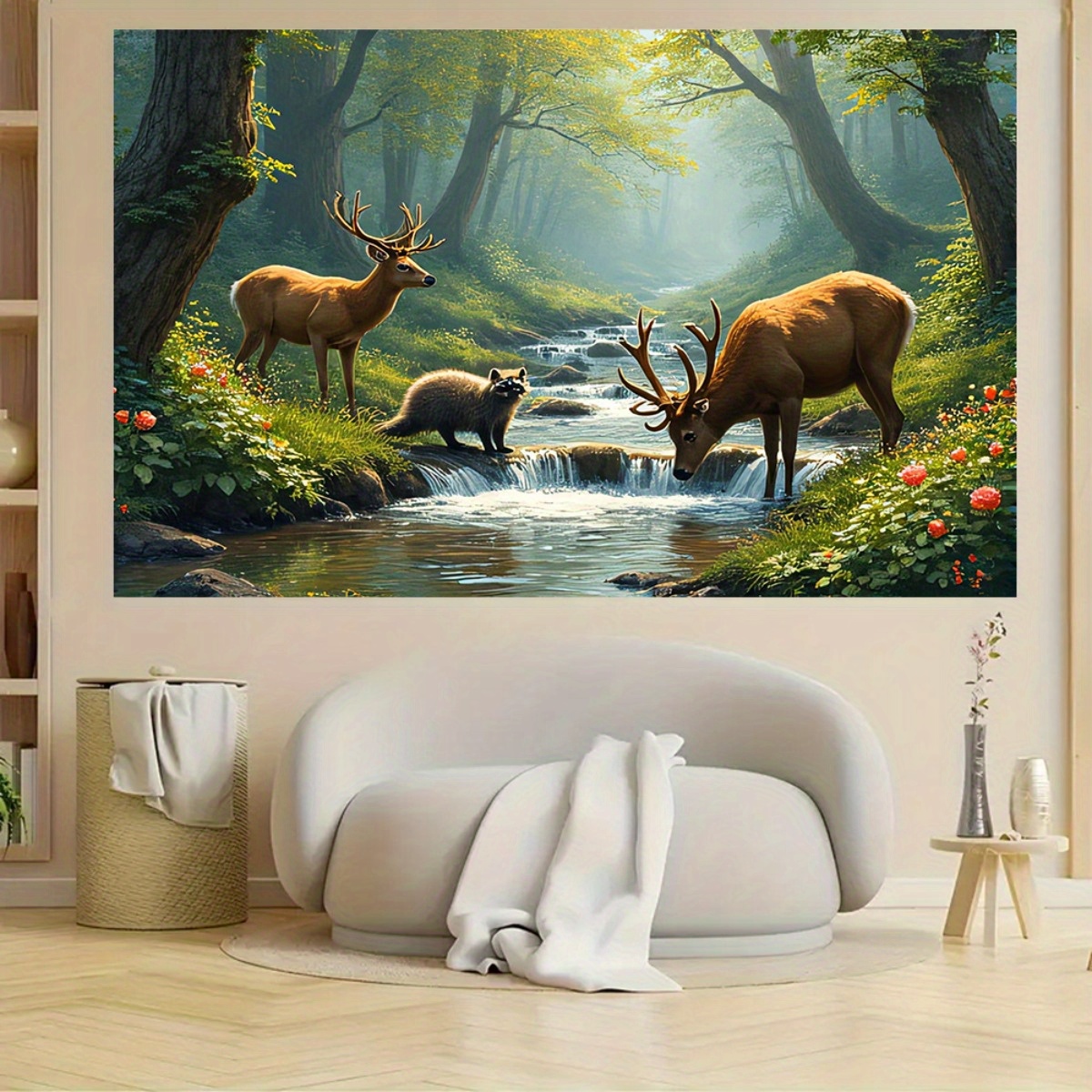 Deer Forest Stream Wall Mural  - Interior Design Hd 评论和价格